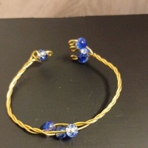 Handmade Brass Wire and Blue Beaded Arm Band